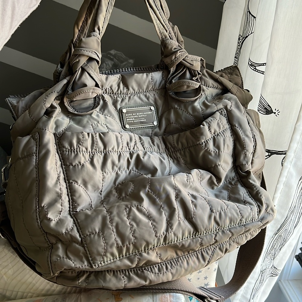 Marc Jacobs Taupe Quilted Logo Diaper Bag